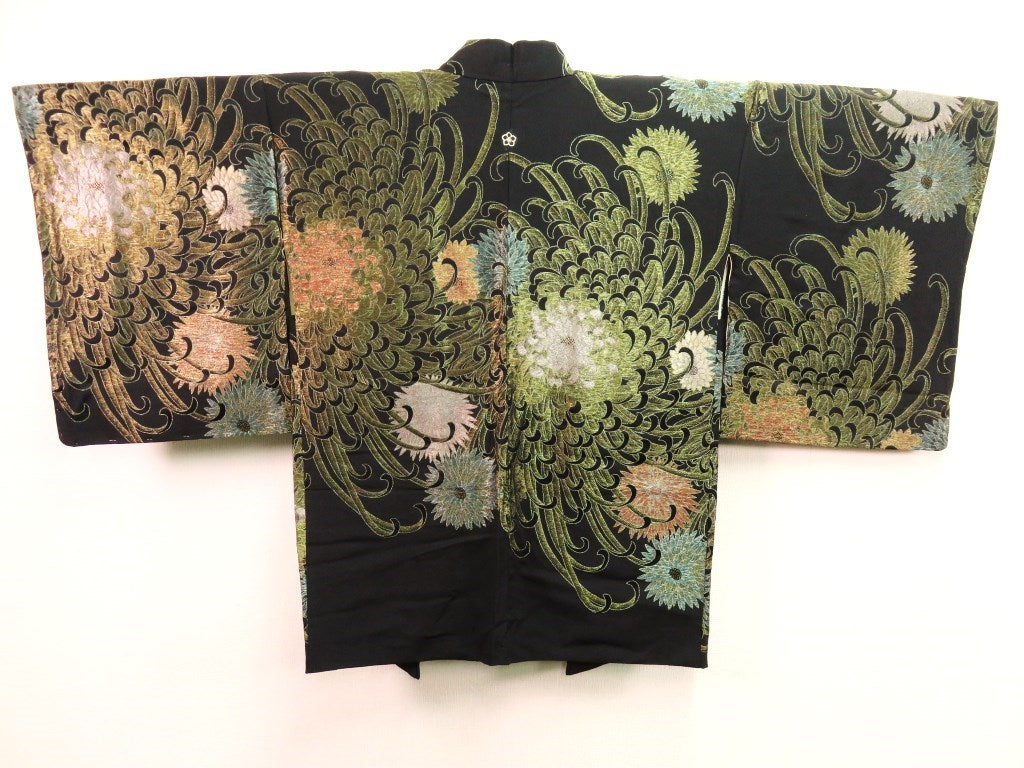 Premium Haori Jacket Vintage 1960's Black Gold Glinting Spreading Chrysanthemum #0017