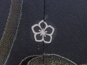 Premium Haori Jacket Vintage 1960's Black Gold Glinting Spreading Chrysanthemum #0017
