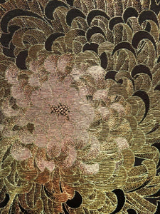 Premium Haori Jacket Vintage 1960's Black Gold Glinting Spreading Chrysanthemum #0017