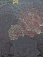 Load image into Gallery viewer, Haori Jacket Vintage 1960's Black Peony &amp; Chrysanthemum #0040
