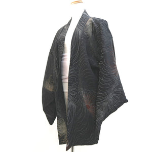 Haori Jacket Vintage(1950-1980) Black Gold Silver Chrysanthemum Silk #9529H2
