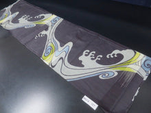Load image into Gallery viewer, MKF#127 Silk Kimono Fabric Vintage(1920-1950) Meisen Wave Black 49.2x12.6in(125x32cm)
