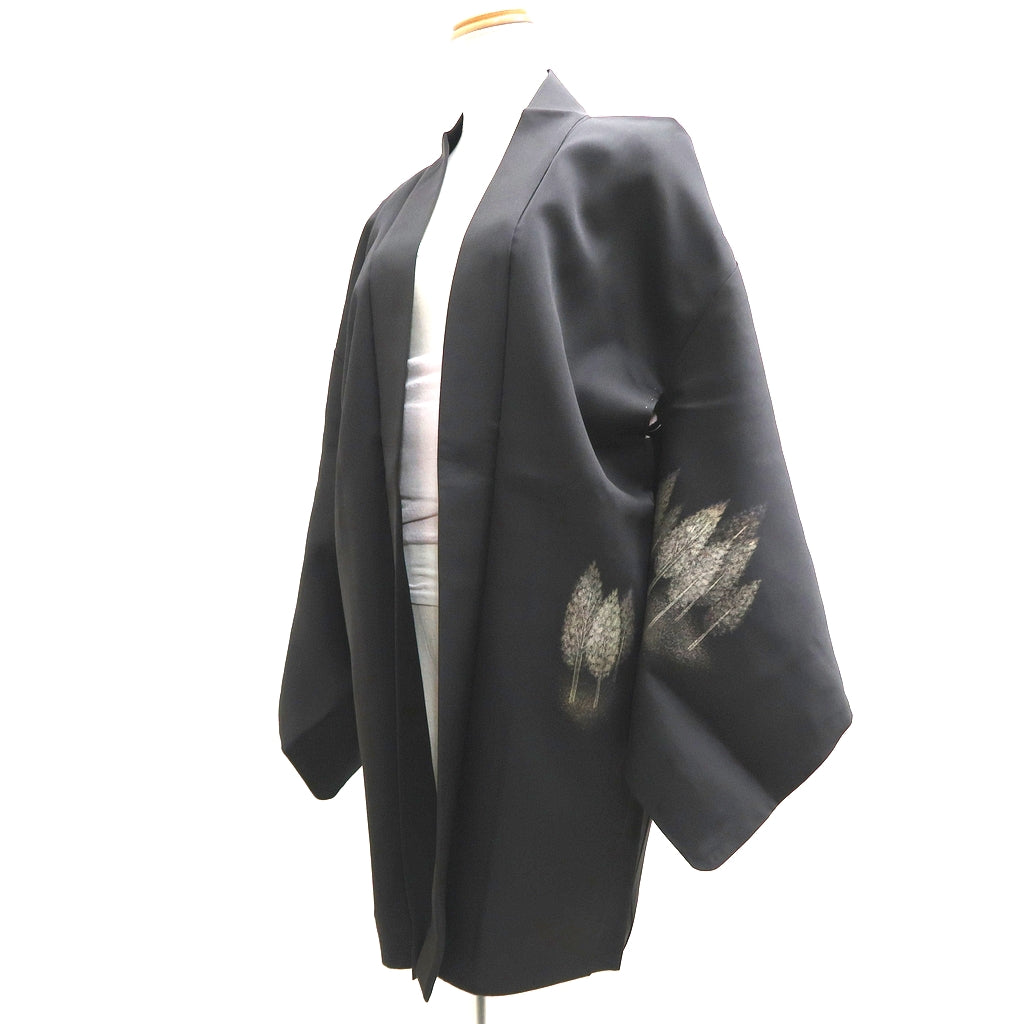 Haori Jacket Vintage(1950-1980) Black Mountain Forest Landscape Silk #9589H4