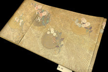 Load image into Gallery viewer, Fukuro Obi Gold Yellow brown Bellflower Chrysanthemum Silk BB142W9
