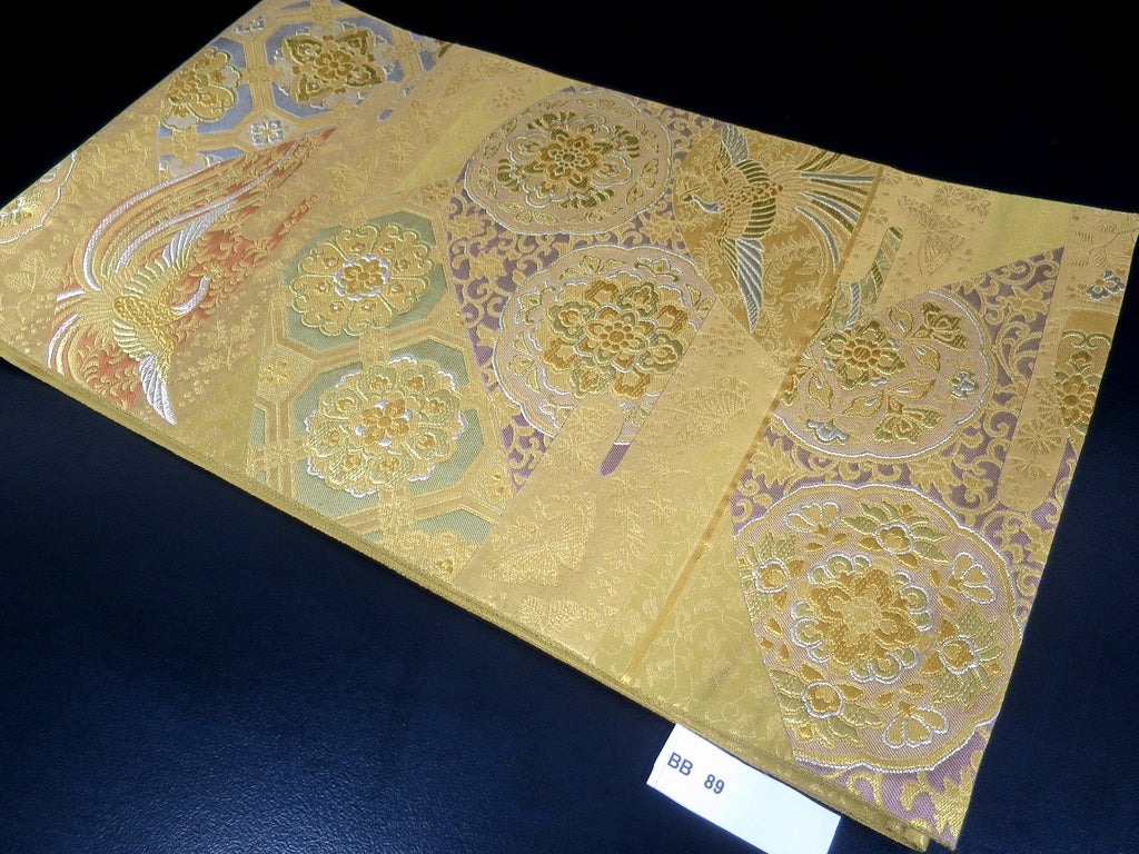 Fukuro Obi Vintage(1950-1980) Gold Phoenix Silk BB89W6