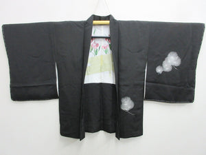 Haori Jacket Vintage(1950-1980) Black Pine Tree Silk #7820L1
