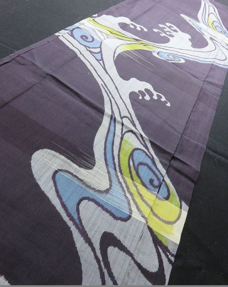 FF#2541 Silk Kimono Fabric Vintage(1920-1950) Meisen Black 140cm (55.1in)