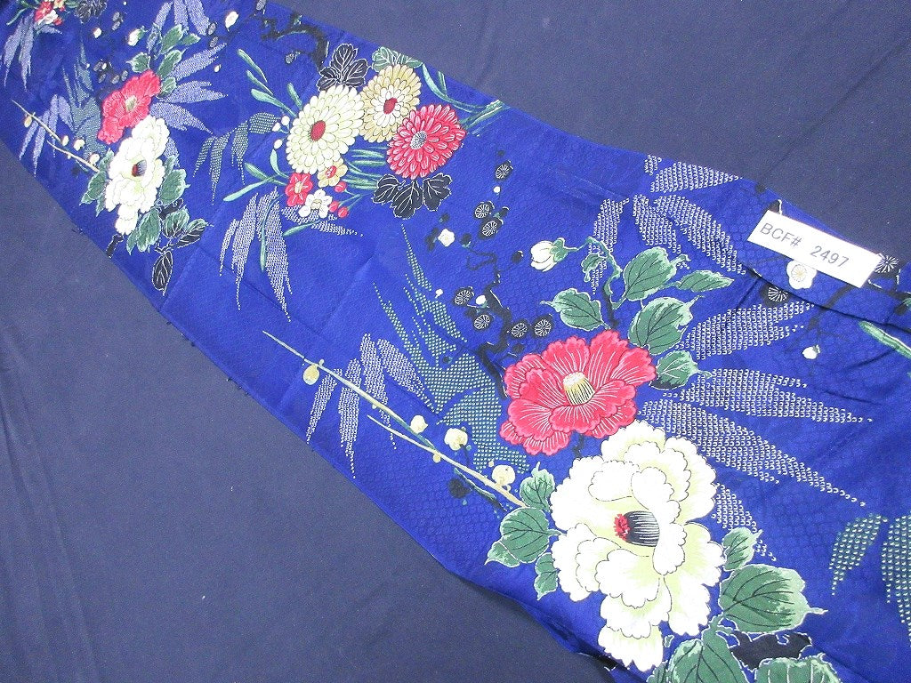 BCF#2497 Silk Kimono Fabric Vintage(1920-1950) Hand Painted  Flower     Blue    140cm (55.1in)