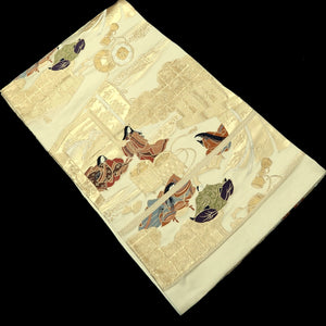Fukuro Obi Vintage(1950-1980) White Gold Heian Princess Silk BB220V3