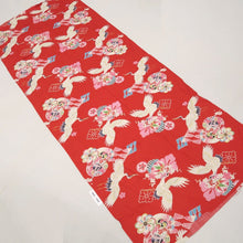 Load image into Gallery viewer, KK1346B7 Cotton Kimono Fabric Vintage(1920-1950) Crane Birds Red 69.3x26.4in(176x67cm)
