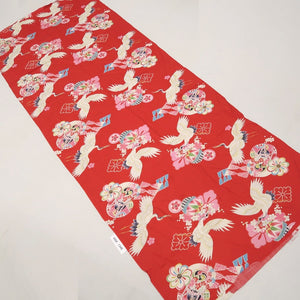 KK1346B7 Cotton Kimono Fabric Vintage(1920-1950) Crane Birds Red 69.3x26.4in(176x67cm)