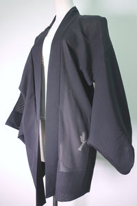 Haori Jacket Vintage(1950-1980) Black See-Through for Summer Iris Silk #8466F1