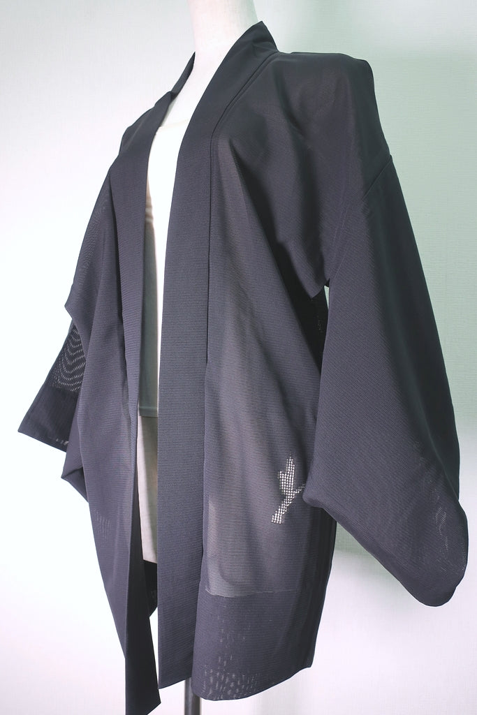 Haori Jacket Vintage(1950-1980) Black See-Through for Summer Iris Silk #8466F1