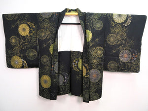 Haori Jacket Vintage(1950-1980) Black Gold Glinting Chrysanthemum #118
