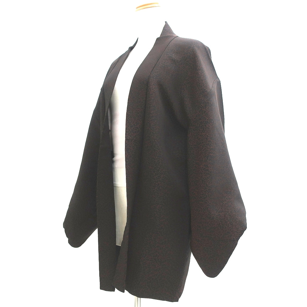 Haori Jacket Vintage(1950-1980) Black Chrysanthemum Leaves Silk #9167D5