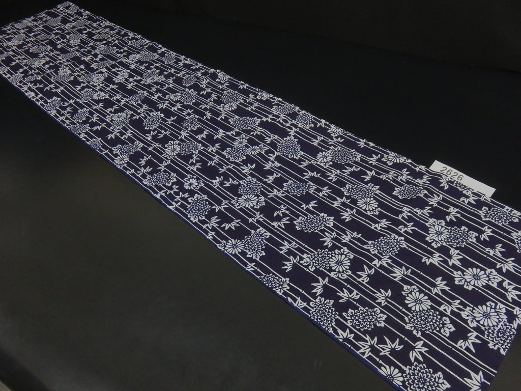 FF2626B Cotton Kimono Fabric Vintage(1950-1980) Bamboo Indigo Blue 59.8x13.4in(152x34cm)