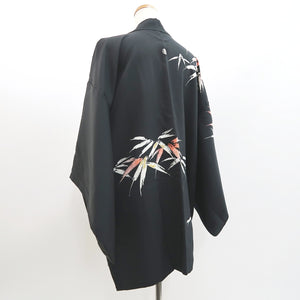 Haori Jacket Vintage(1950-1980) Black Bamboo leaf Silk #9268E5