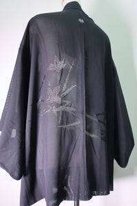 Haori Jacket Vintage(1950-1980) Black See-Through for Summer Iris Silk #8466F1