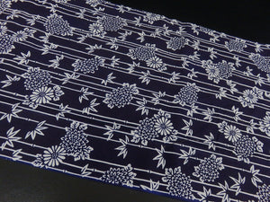 FF2626B Cotton Kimono Fabric Vintage(1950-1980) Bamboo Indigo Blue 59.8x13.4in(152x34cm)