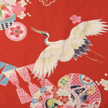 Load image into Gallery viewer, KK1346B7 Cotton Kimono Fabric Vintage(1920-1950) Crane Birds Red 69.3x26.4in(176x67cm)
