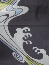 Load image into Gallery viewer, MKF#127 Silk Kimono Fabric Vintage(1920-1950) Meisen Wave Black 49.2x12.6in(125x32cm)
