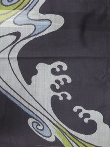 MKF#127 Silk Kimono Fabric Vintage(1920-1950) Meisen Wave Black 49.2x12.6in(125x32cm)