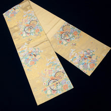 Load image into Gallery viewer, Fukuro Obi Vintage(1950-1980) Gold Birds Sakura Silk BB180V1

