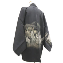 Load image into Gallery viewer, Haori Jacket Vintage(1950-1980) Black Mountain Forest Landscape Silk #9589H4
