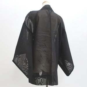 Haori Jacket Vintage(1950-1980) Black Magenta See-Through Grass Silk #9199E2