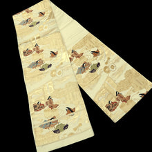 Load image into Gallery viewer, Fukuro Obi Vintage(1950-1980) White Gold Heian Princess Silk BB220V3
