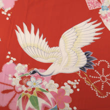 Load image into Gallery viewer, KK1346B7 Cotton Kimono Fabric Vintage(1920-1950) Crane Birds Red 69.3x26.4in(176x67cm)
