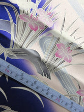 Load image into Gallery viewer, BCF#2835 Silk Kimono Fabric Vintage(1950-1980) Hand Painted Flower Bluish Purple 90cm (35.4in)
