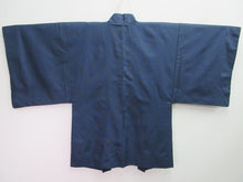 Load image into Gallery viewer, Men&#39;s Haori Vintage(1950-1980) Black Dark Blue Ukiyoe Ohshima Silk #7991N1
