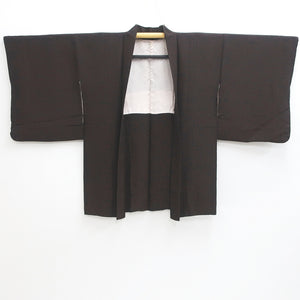 Haori Jacket Vintage(1950-1980) Black Chrysanthemum Leaves Silk #9167D5
