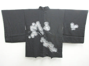 Haori Jacket Vintage(1950-1980) Black Pine Tree Silk #7820L1