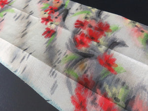 KK752A6 Silk Kimono Fabric Vintage(1950-1980) Meisen Red 68.9x5.9in(175x15cm)
