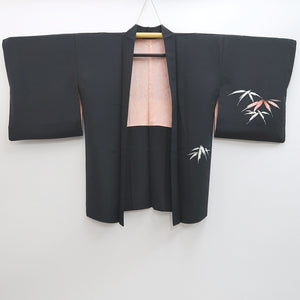 Haori Jacket Vintage(1950-1980) Black Bamboo leaf Silk #9268E5