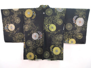 Haori Jacket Vintage(1950-1980) Black Gold Glinting Chrysanthemum #118