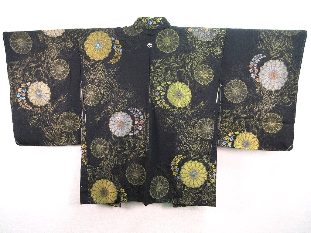 Haori Jacket Vintage(1950-1980) Black Gold Glinting Chrysanthemum #118