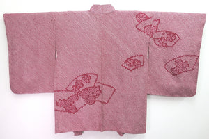 Haori Jacket Vintage(1950-1980) Wine red Full Shibori Folding Fan Kiku Silk #8401D3