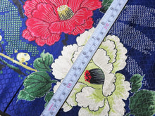 Load image into Gallery viewer, BCF#2497 Silk Kimono Fabric Vintage(1920-1950) Hand Painted  Flower     Blue    140cm (55.1in)

