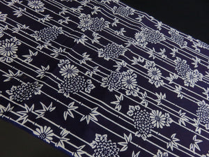 FF2626B Cotton Kimono Fabric Vintage(1950-1980) Bamboo Indigo Blue 59.8x13.4in(152x34cm)