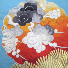 Load image into Gallery viewer, KK1278B5 Silk Kimono Fabric Vintage(1950-1980) Embroidery Matsu Ume Blue 82.7x11.4in(210x29cm)
