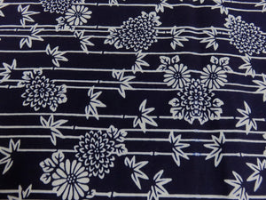 FF2626B Cotton Kimono Fabric Vintage(1950-1980) Bamboo Indigo Blue 59.8x13.4in(152x34cm)
