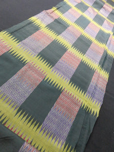 BCF#2887 Silk Kimono Fabric Vintage(1920-1950) Meisen Green 53.1x11.8in(135x30cm)