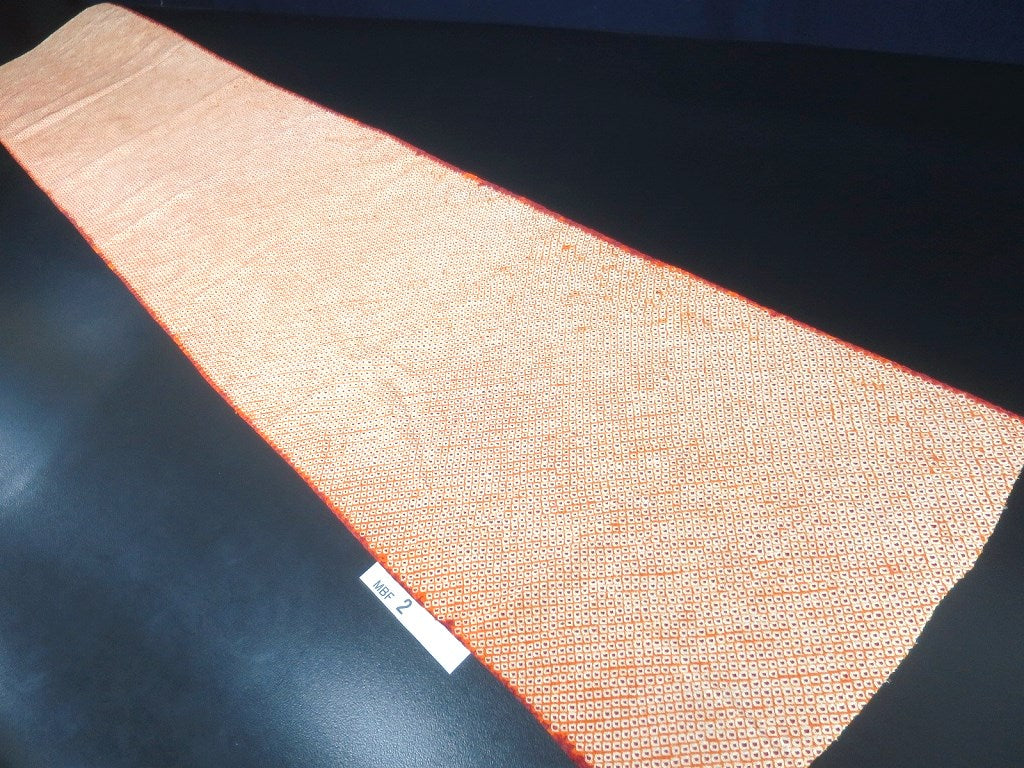 MBFq#2C Silk Kimono Fabric Vintage(1950-1980) Shibori Orange Red 72.8x13.4in(185x34cm)