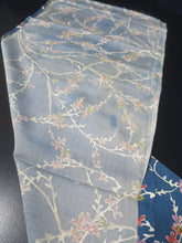 Load image into Gallery viewer, MKF#209 Silk Kimono Fabric Vintage(1950-1980) Branch Blue 40.6x12.6in(103x32cm)
