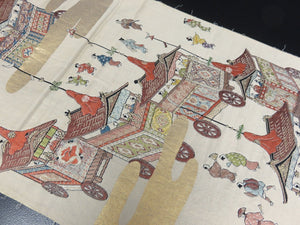 BB8261AB Silk Obi Fabric Vintage(1950-1980) Gion Festival Beige 55.1x11.8in(140x30cm)