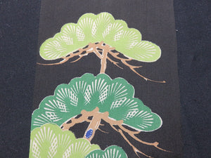 BCF#2661 Silk Tomesode Fabric Vintage(1920-1950) Pine Tree Black Green 65cm (25.6in)