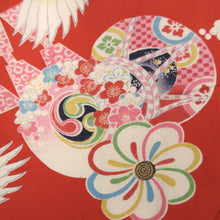 Load image into Gallery viewer, KK1346B7 Cotton Kimono Fabric Vintage(1920-1950) Crane Birds Red 69.3x26.4in(176x67cm)
